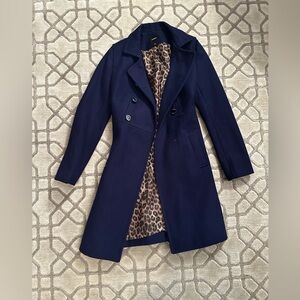 Express Navy Trench Coat with Leopard Lining